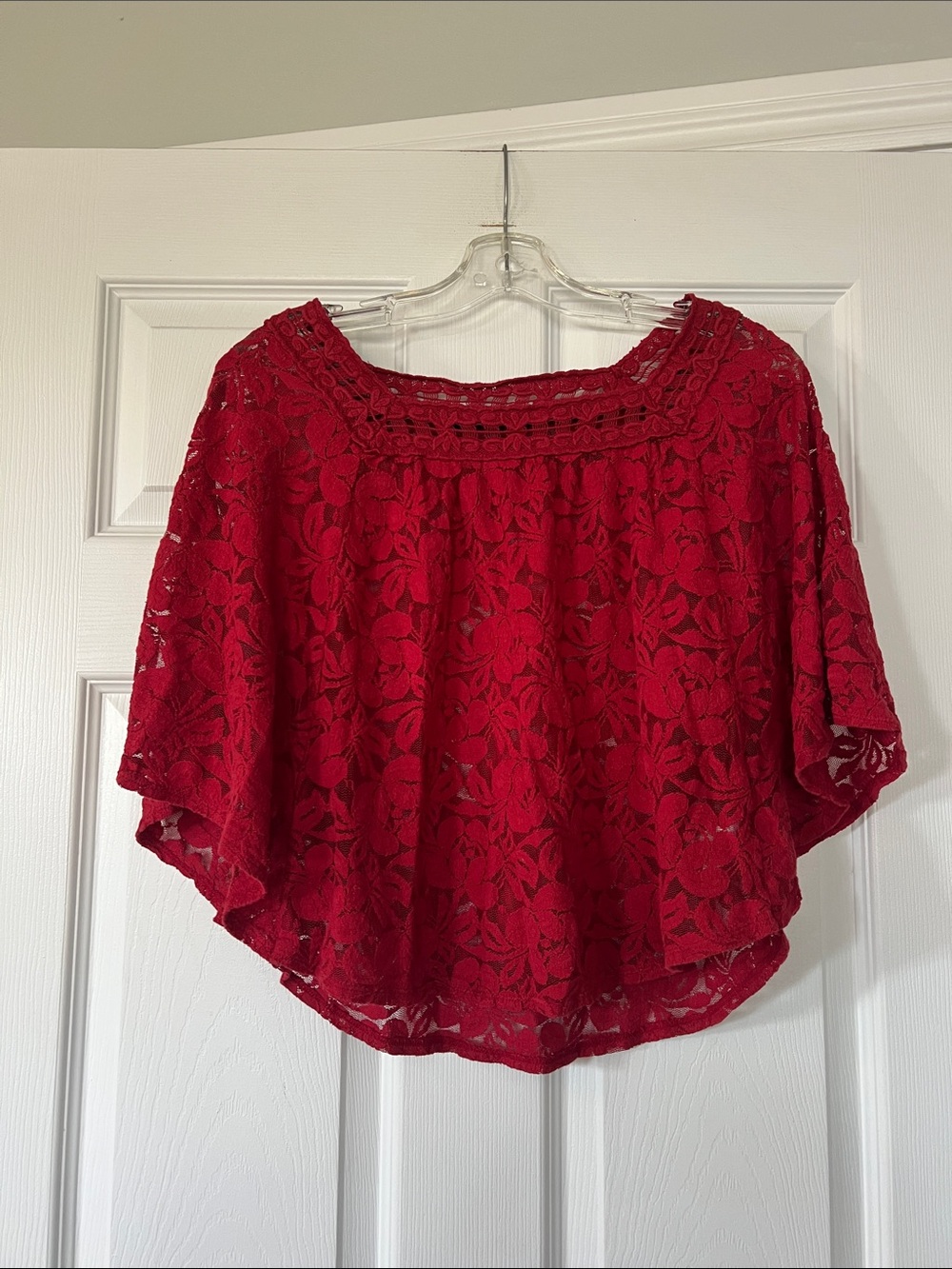 HeartSoul Red Lace Boho Crochet-Trim Top